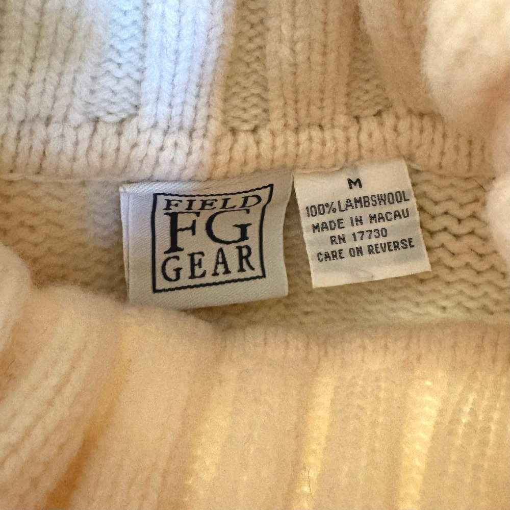 Vintage Field Gear 100% Lambswool Turtleneck Sweater Cream M Fishermancore Cozy - Picture 5 of 8